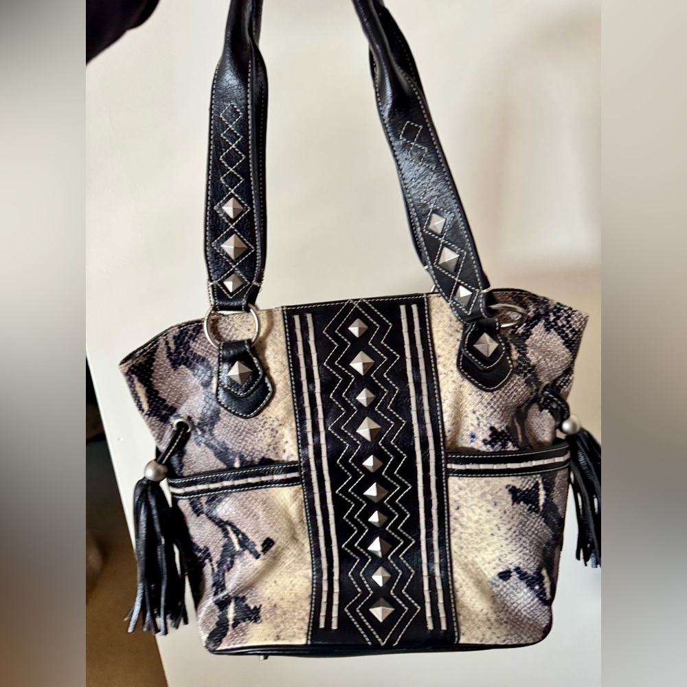 Large Black Leather Snakeskin Purse